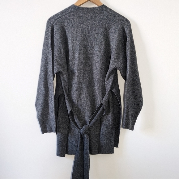 Zara Alpaca Blend Gray Cardigan Knit Sweater Belt Tie Slit Soft Cozy Size S - Picture 5 of 16